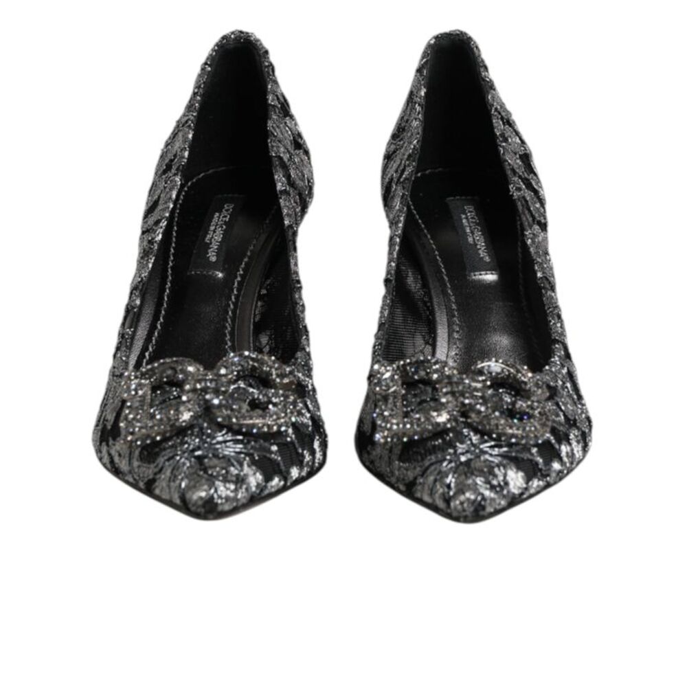 Dolce & Gabbana Silver Lace DG Amore Heels Pumps Women's Shoes